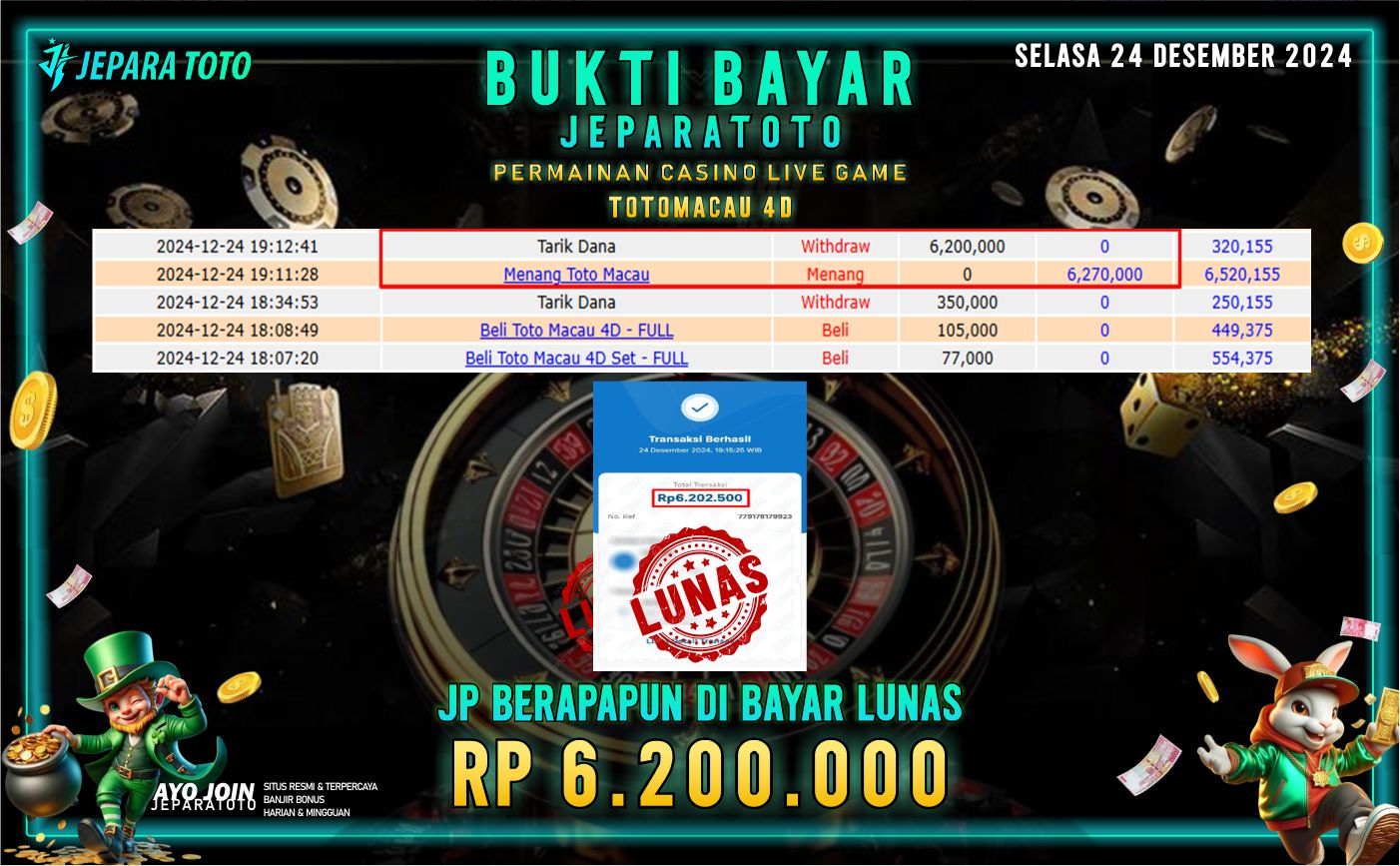 BUKTI KEMENANGAN CASINO LIVE GAME TOTOMACAU MEMBER JEPARATOTO