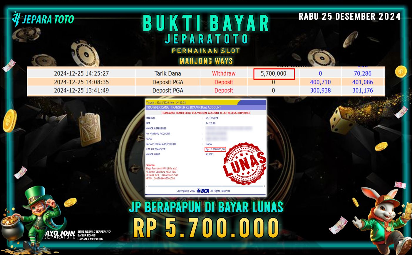 BUKTI KEMENANGAN SLOT MAHJONG WAYS MEMBER JEPARATOTO